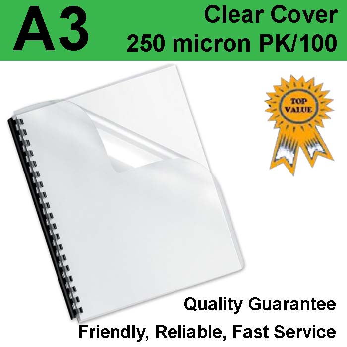 A3 Clear Binding Covers 250 Micron (PK 100) Print Finishing Equipment